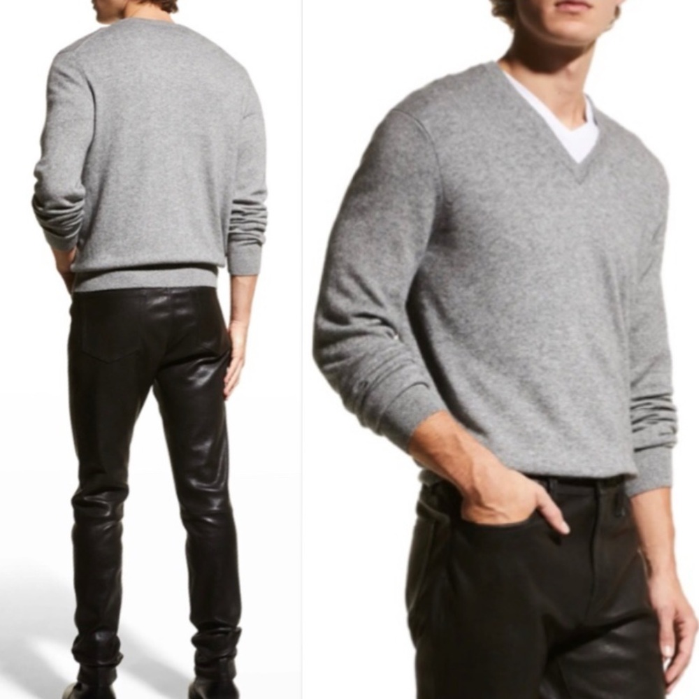 PAOLO MONDO Made In Italy Wool Cashmere Blend Gray V-Neck Sweater Pullover Sz XL